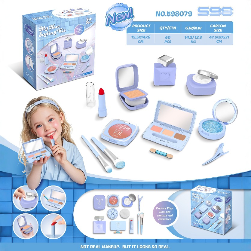 Mother & Kids Non-Toxic Pretend Makeup Toy Set Safe & Fun Role Play Cosmetics Kit With Colorless Blush & Mirror (Pink/Black/Blue/Purple, 17-Piece)_voghion.com