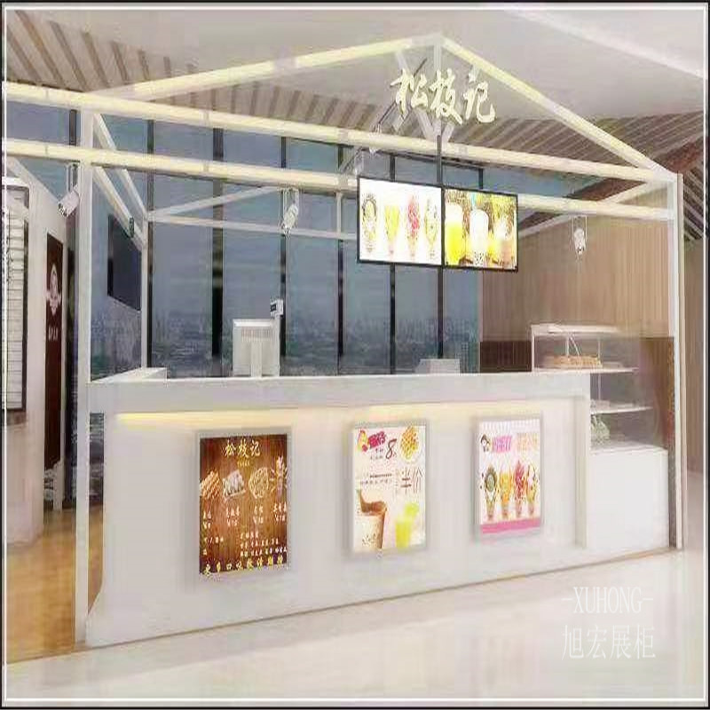 广州奶茶店吧台前台烤漆 蛋糕水果甜品定制玻璃柜台操作台