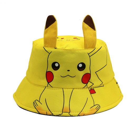 Cross-border children Pikachu fisherman hat pet Pokémon ears cartoon print bucket hat casual sun protection sunshade hat