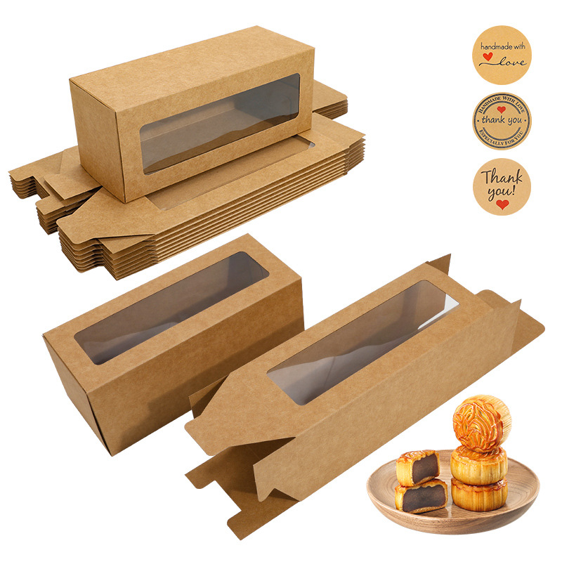 Personalizado 7.8*3*3in caja de embalaje de galletas de papel kraft ventana rectangular comercio exterior transfronterizo caja de pastel personalizada