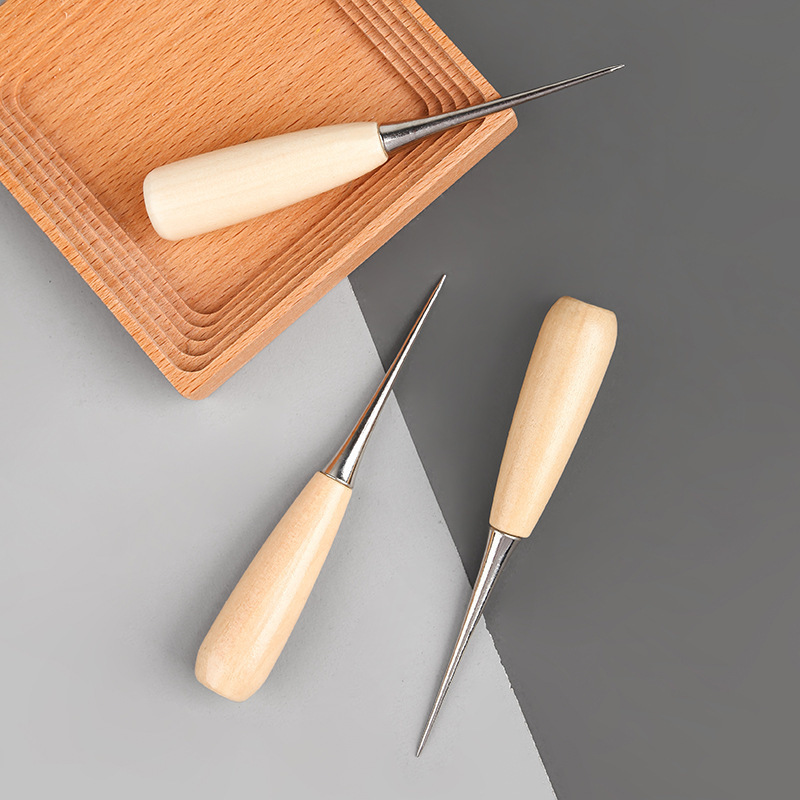 Fabricante con funda, punzón de mango de madera, cuero de bricolaje, zapatos de suela hechos a mano, aguja de cono perforada Qianbiantong