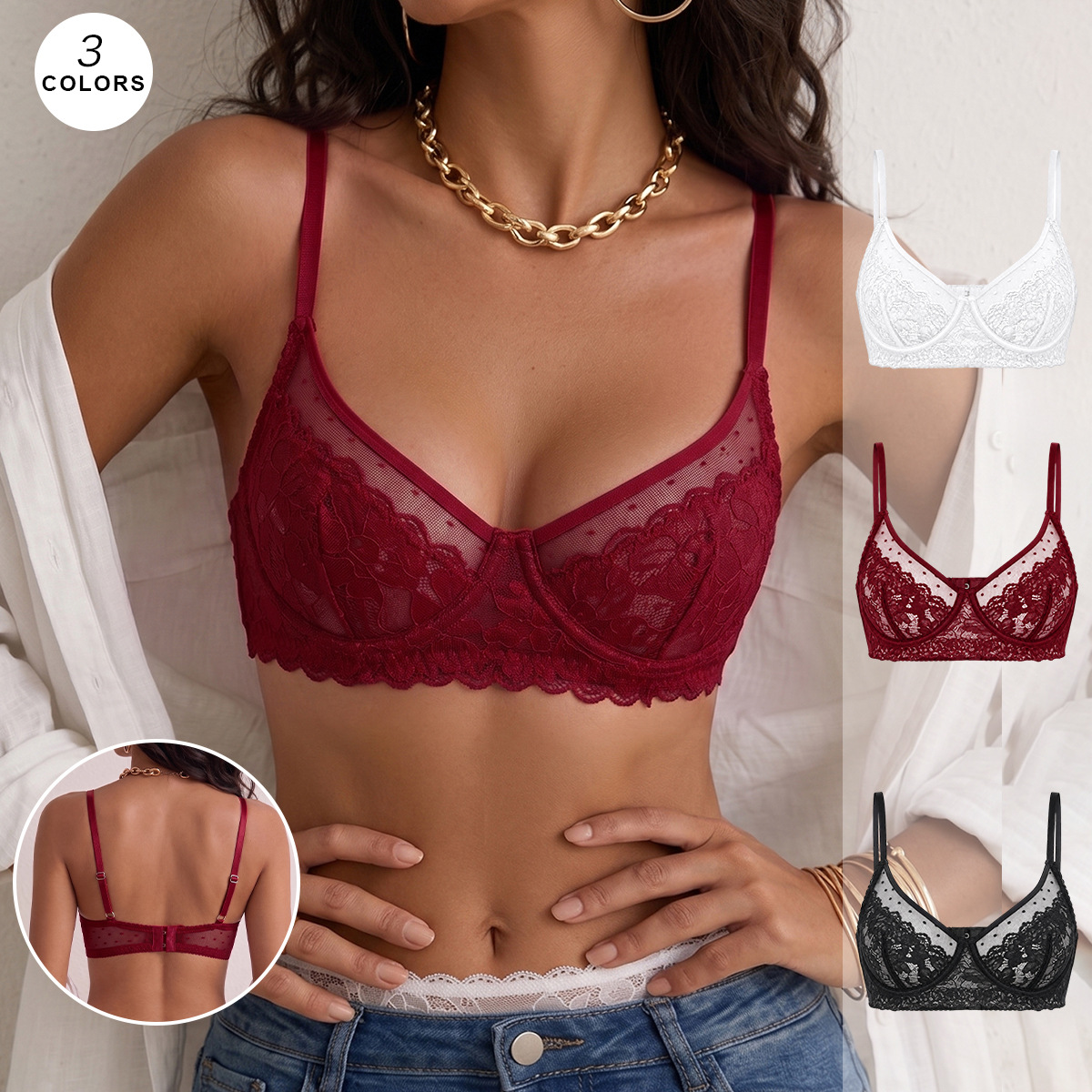 Cross-border Amazon Shein independent station foreign trade French-style lingerie lace bra push-up anti-sagging bra for women with underwire