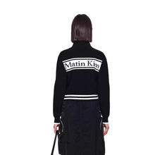 现货MK韩国小众潮牌字母提花拉链针织开衫女宽松拼色休闲毛衣外套