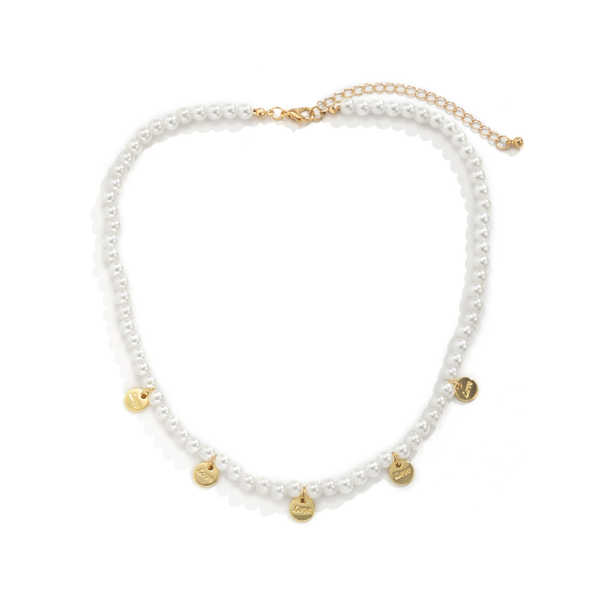 Collier de perles artificielles, chaîne de clavicule de niche féminine, collier pendentif à paillettes lettre minimaliste_voghion.com