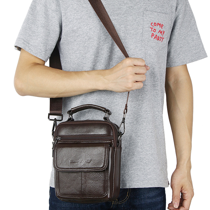 Zaino casual da uomo in pelle con tracolla, strato superiore in pelle di mucca, grande capacità, piccola borsa multifunzionale, borsa a mano_voghion.com