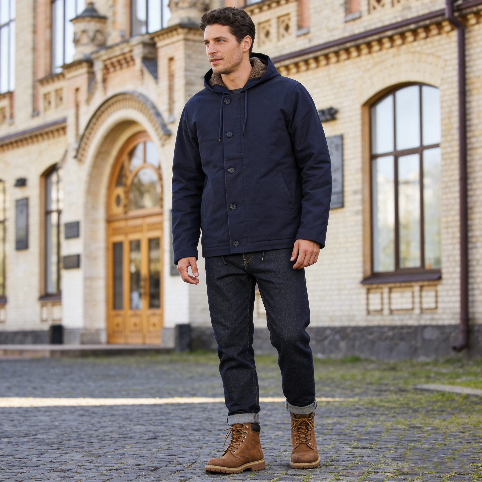 Chaqueta Térmica de Cubierta N-1 N2 con Capucha para Hombre de Algodón para Invierno