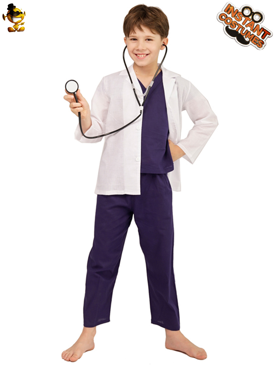 Niños pequeño médico enfermera ropa de algodón vestido blanco hombres y mujeres jugar casa reloj rendimiento distribución al por mayor image 3