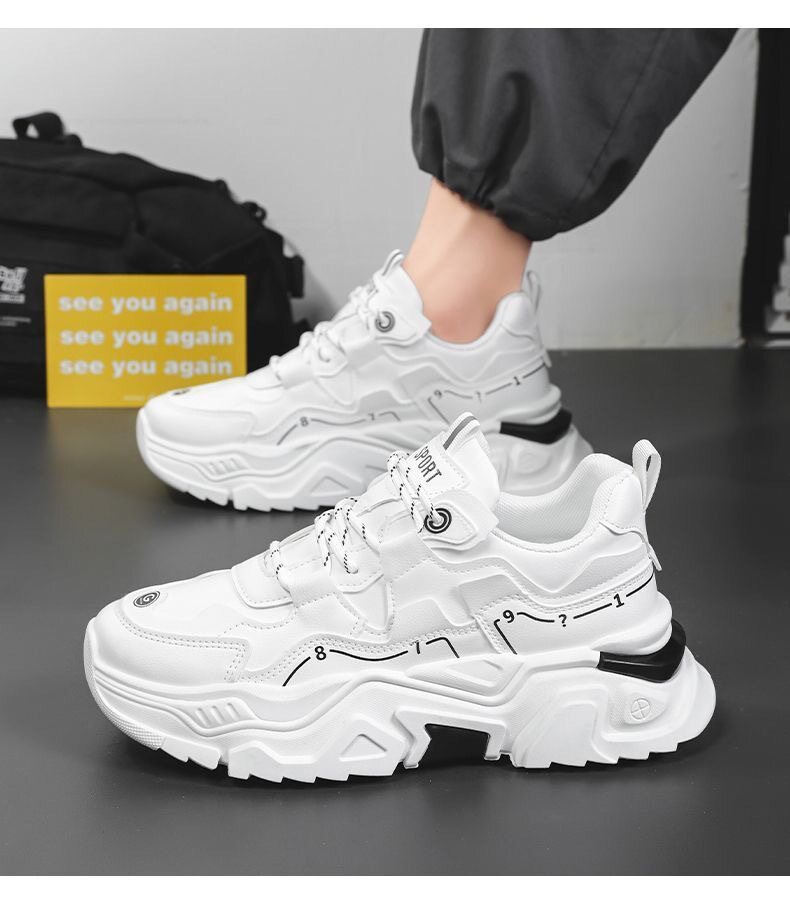 Giày sneaker nam da tổng hợp đế cao su gót thấp 1-3 cm, giày thể thao chạy bộ đế mềm tăng chiều cao — CCC10 màu trắng, CCC10 màu đen chi tiết 14