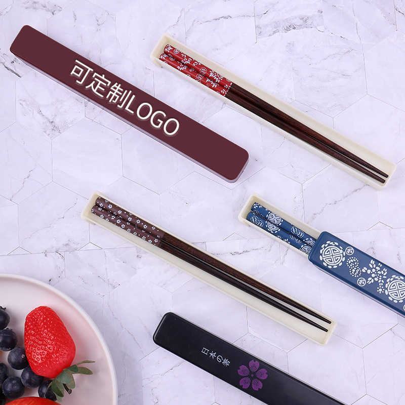Japanese Style Chopsticks Storage Box Portable Tableware suit One Chopsticks Wooden Cherry Blossom Chopsticks Gift Box