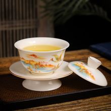 德化羊脂玉白瓷蓋碗茶杯大號泡茶三才碗功夫陶瓷茶碗套裝家用
