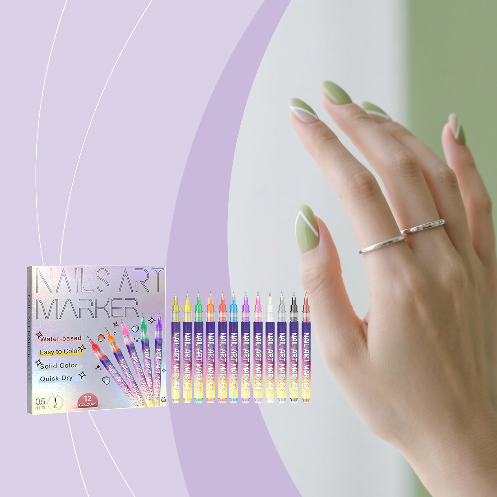 DIY美甲彩绘笔 易上手多场合DIY彩绘便捷多色美甲甲片勾线拉线笔