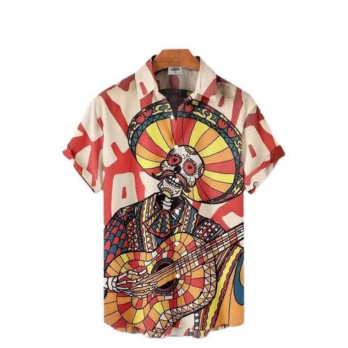 Cross-border independent station men's retro Christmas artistic casual 3D digital printing plus-size short-sleeved shirt