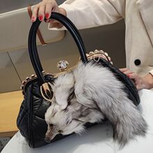 女包狐狸头毛毛包2026新款韩版镶钻水钻休闲夹子手提单肩斜跨包