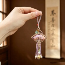 手工宋锦扇子钥匙扣挂件包挂饰钥匙珍珠流苏挂件配饰双面成品批发