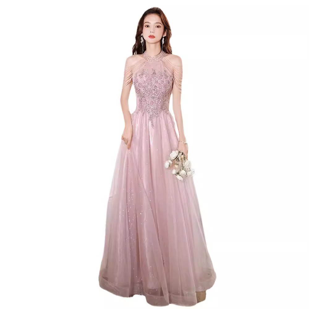 Vestido de noche rosa para mujer, nuevo estilo 2025, verano y primavera, elegante y lujoso para eventos sociales, ideal para banquetes, damas de honor, compromisos, cumpleaños y eventos de recepción. image 6