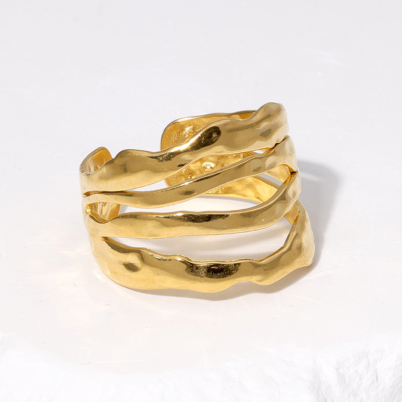 Daily Occasion 304 Stainless Steel Material PVD Coated Real Gold Plated 18K Gold Geometric 304 Stainless Steel Retro Roman Style Waterproof Non Tarnish Open Rings