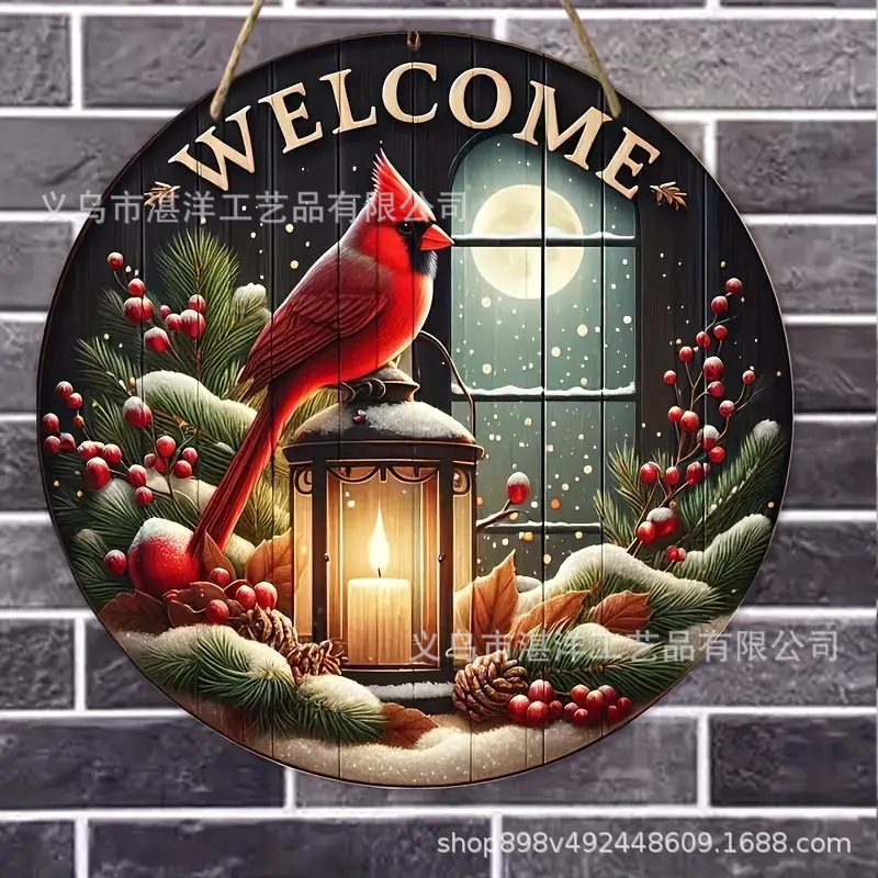 亚马逊新款圣诞老人雪人木质标志欢迎悬挂门挂圣诞节日 门牌