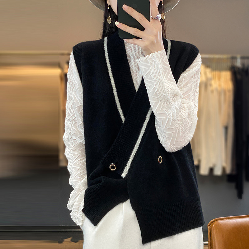 Chaleco de punto chaleco para mujeres primavera y otoño 2023 nuevo cuello en V suelta suéter perezoso moda apilado superior para mujeres desgaste exterior image 3
