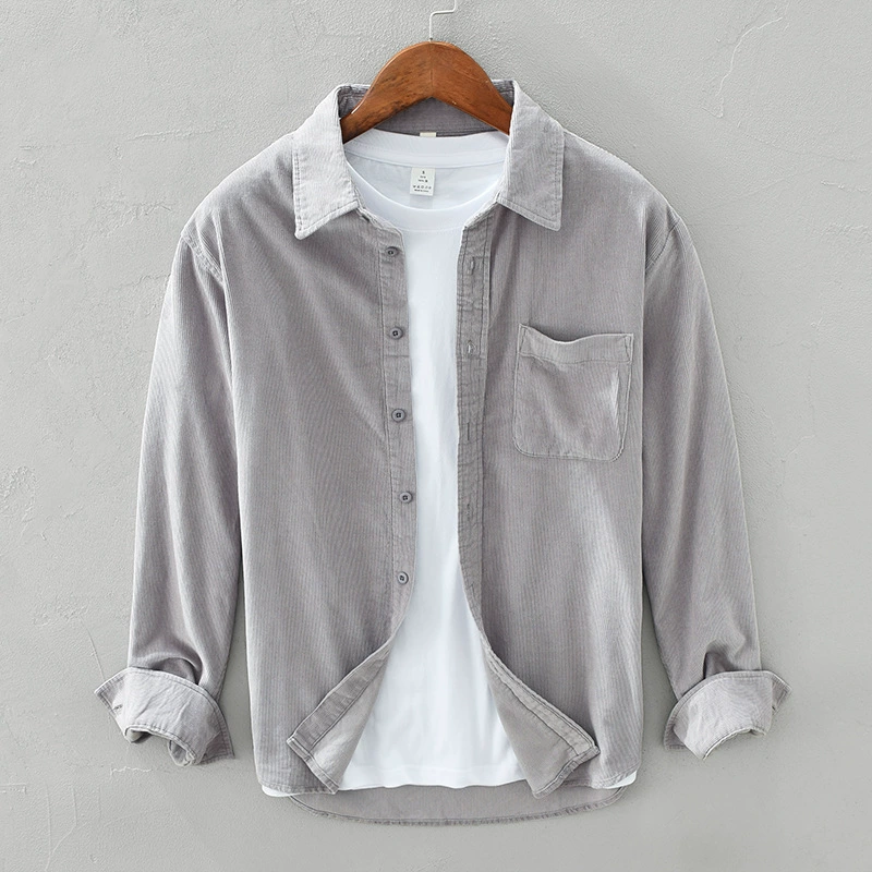 Осенняя хлопковая corduroy (жемчужно-струнная) тенденция рубашка, универсальная куртка, корейский стиль, дропшиппинг доступен