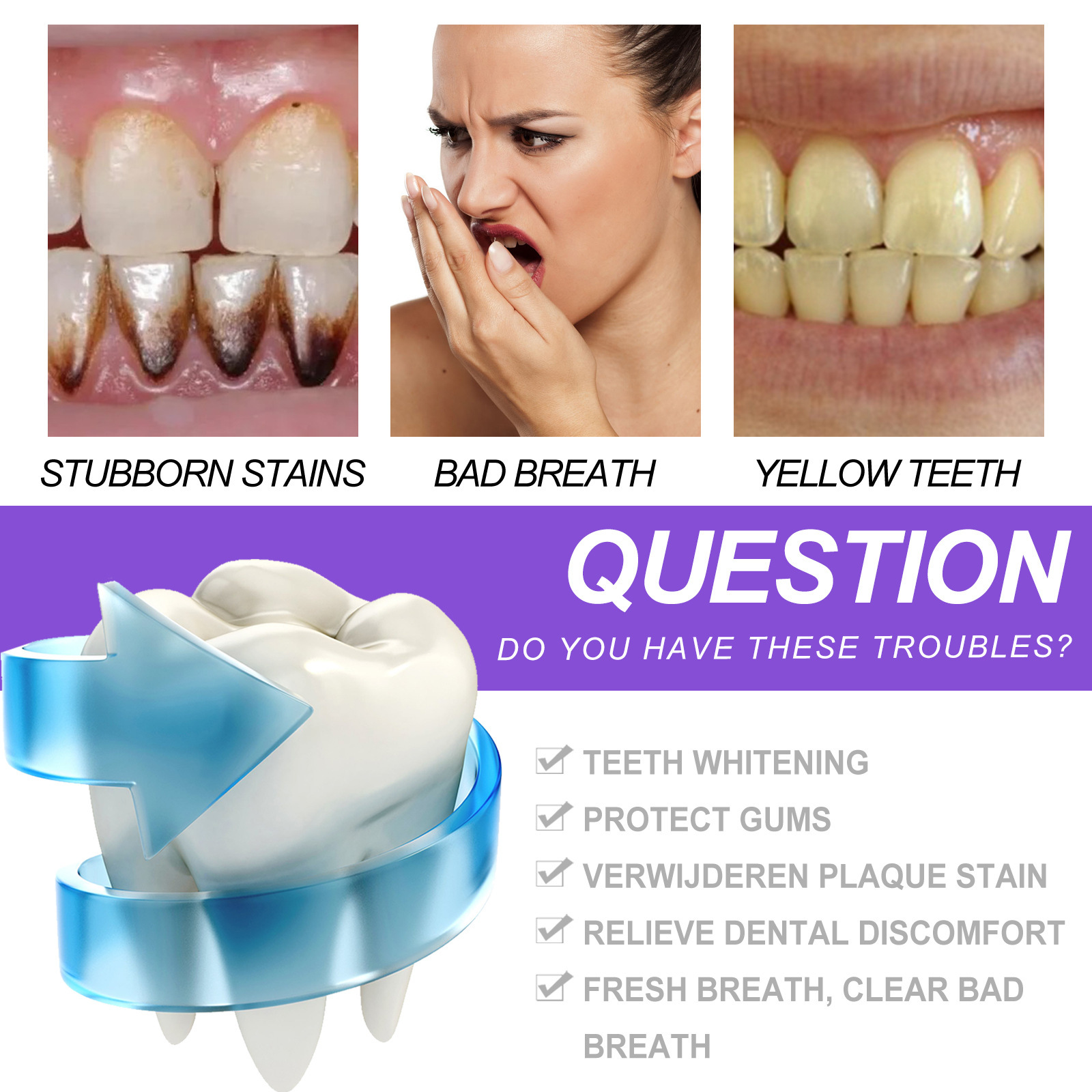 OUHOE Vijolična čisti madeže, neguje dlesni, ustni zadah in osvežilno beli zobno pasto_voghion.com