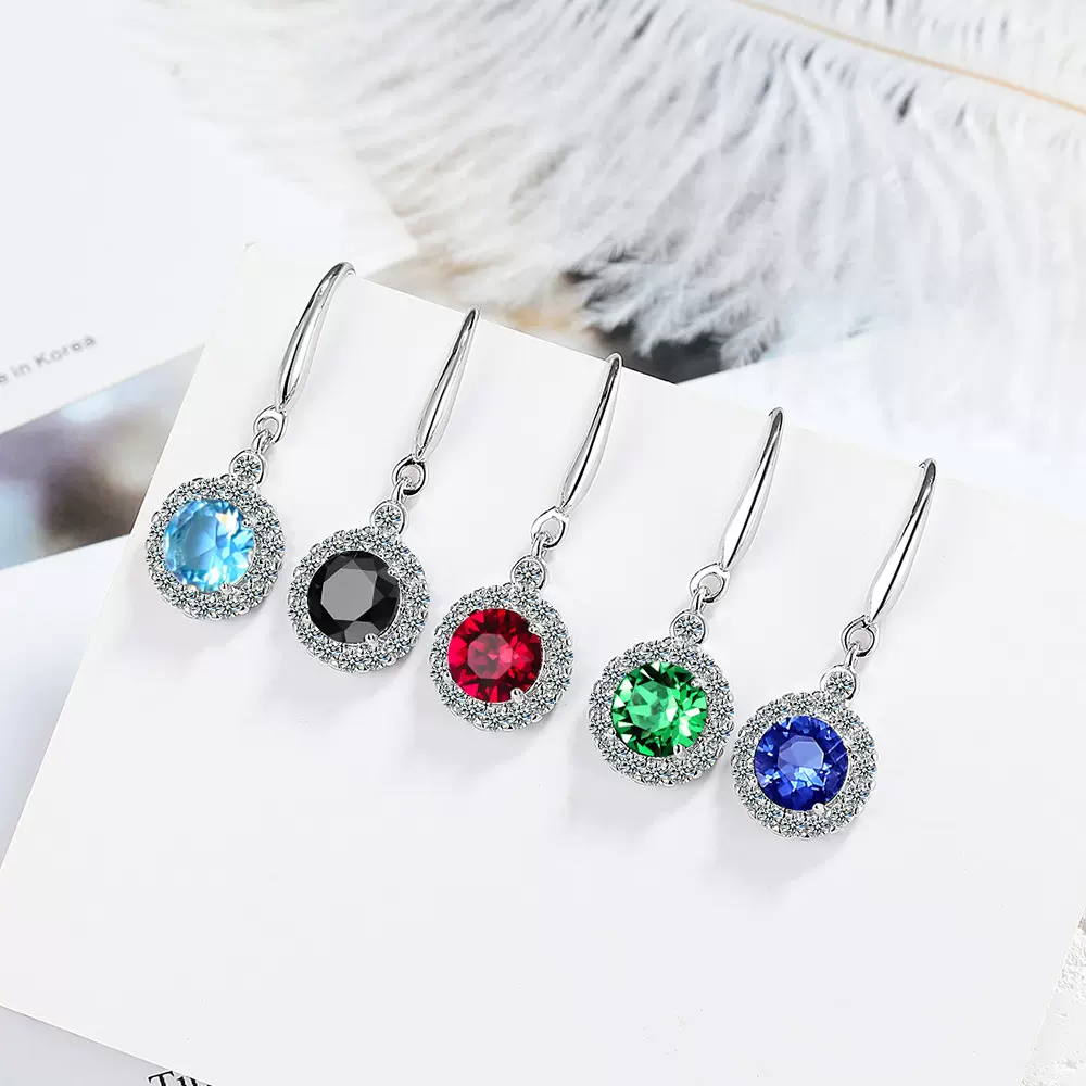 欧美耳环女耳环耳吊耳钩四爪锆石橙色圆包耳环女跨境货源