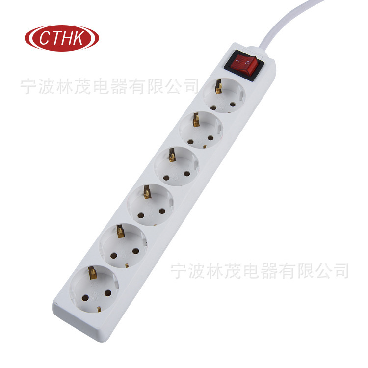 工厂直销 新款 欧式多功能排插6孔 欧式插头插座3-6孔圆插