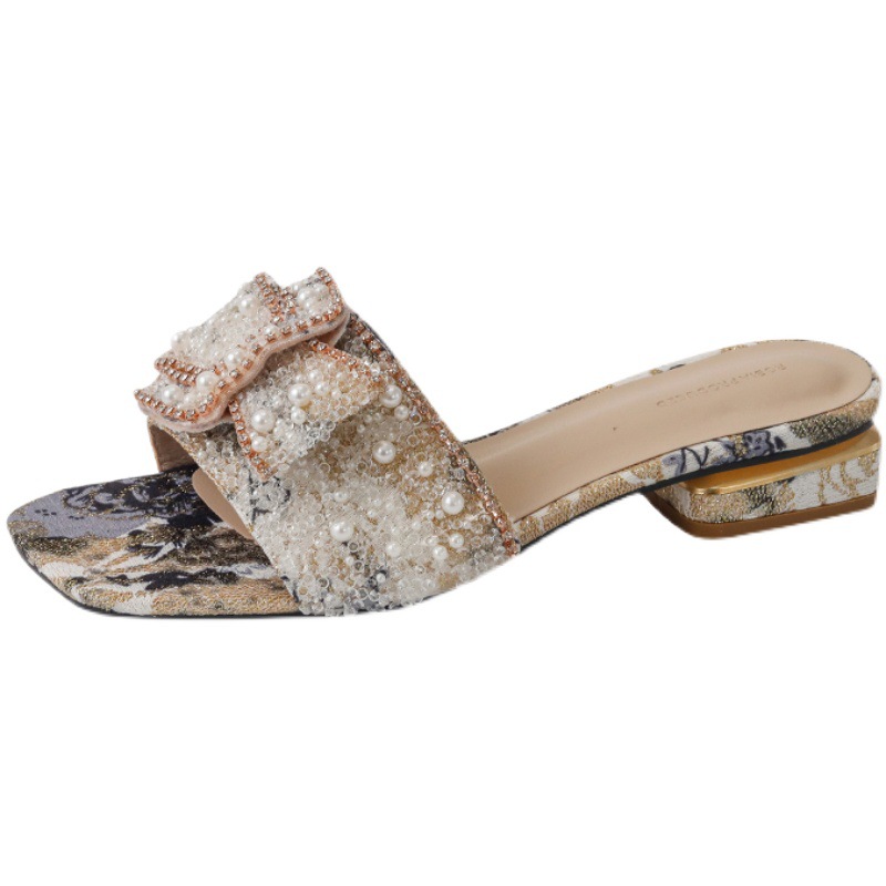Damessandalen met dikke hak, strasssteentjes, platte teenslippers, zomerse mode bovenkleding_voghion.com
