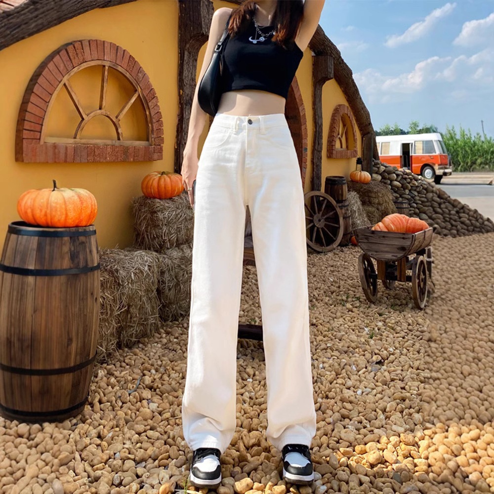 Pantalones de Mezclilla Rectos de Tiro Alto para Mujer, No Elástico image 5