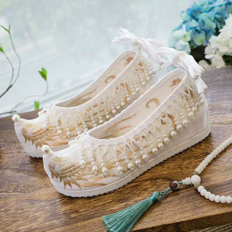 Обувь Hanfu, Женская оригинальная обувь с вышивкой бисером Ming, Весенняя Свадебная обувь на мягкой подошве, увеличивающий рост, древний костюм, китайская Свадебная обувь Xiuhe