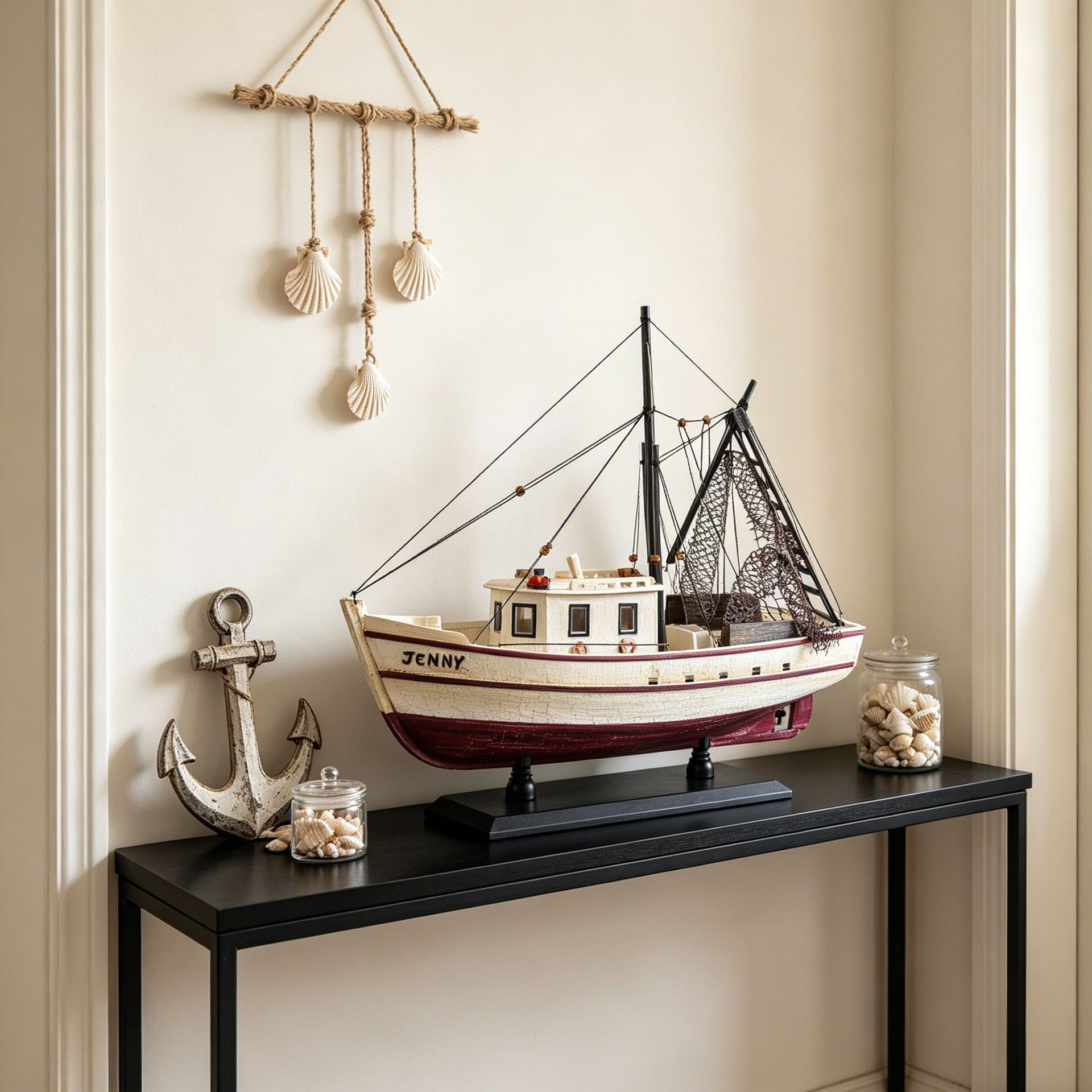 Jenny modelo de barco de pesca nostálgico hecho a mano de madera sólida hace viejos decorados de escritorio creativos para el hogar regalo barco artesanal