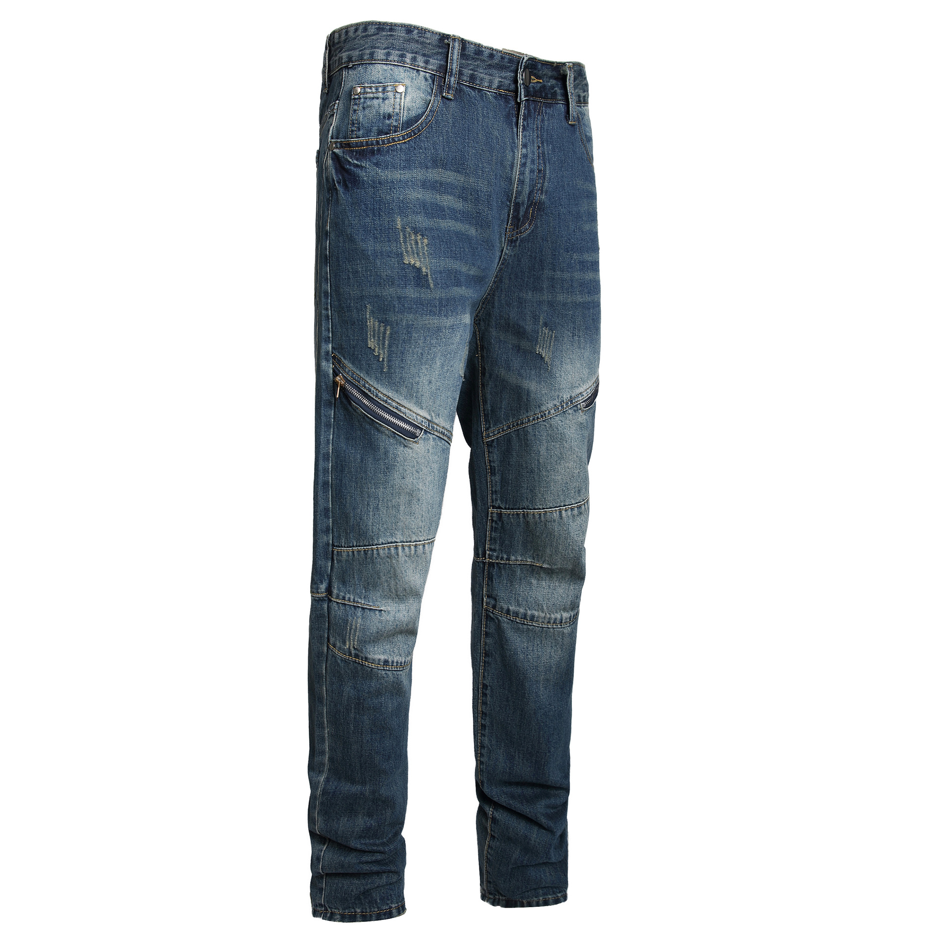Men's Fashion Straight Leg Jeans Zipper Decorated Casual Denim Pants Mid Waist Long Slight Stretch Softener_mkmklike.com