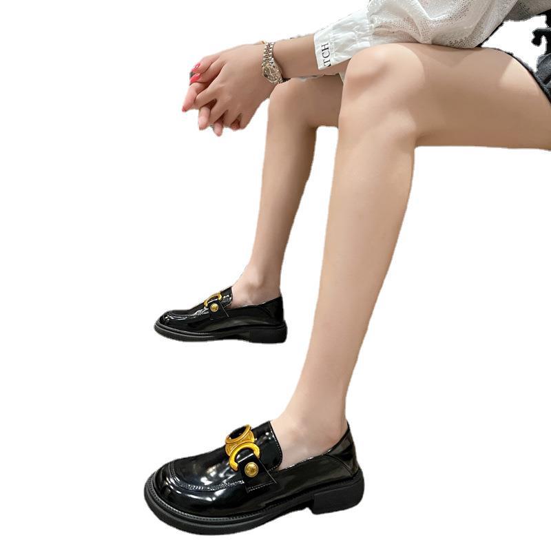 Nuevos Mocasines Retro Británicos de Primavera 2024 para Mujer, Zapatos de Cuero con Tacón Grueso y Punta Redonda, Zapatos de Una Sola Pieza para Mujer 3093-2, Versátiles