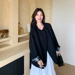 黑色新中式盘扣西装外套女秋季2025新款复古小个子设计感休闲西服