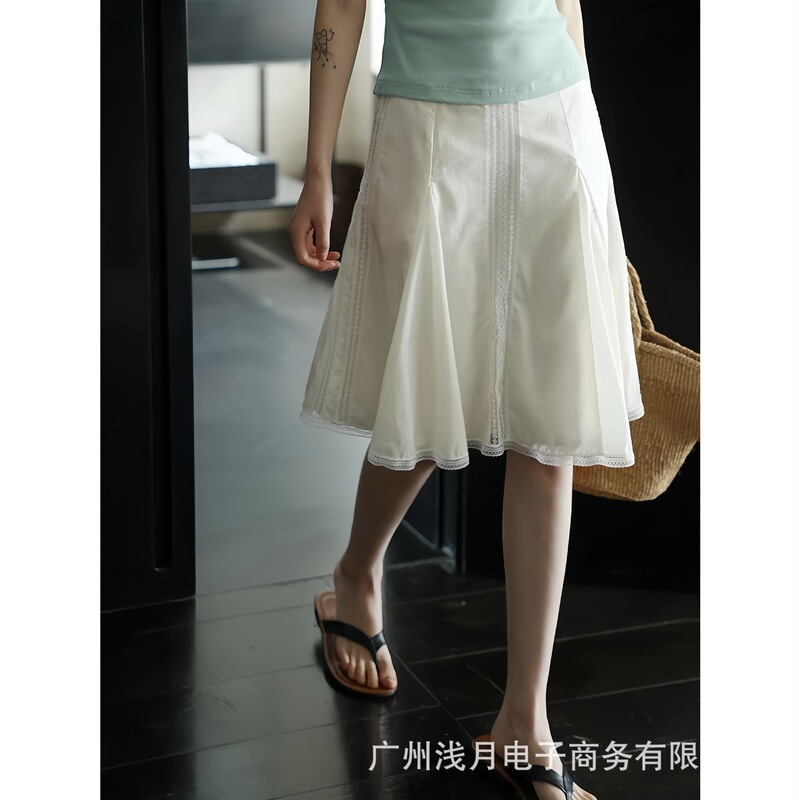 Lalalgow French-Style Elegant Versatile Lace Patchwork Multi-Panel Lace Trim Slimming A-Line Skirt for Women Lalalgow French-Style Elegant Versatile Lace Patchwork Multi-Panel Lace Trim Slimming A-Line Skirt for Women
