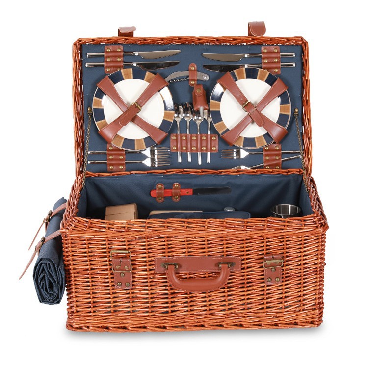 Cesta de picnic de gama alta de comercio exterior cesta de picnic tejida a mano de mimbre con cesta de verduras cesta tejida a mano de especificación múltiple