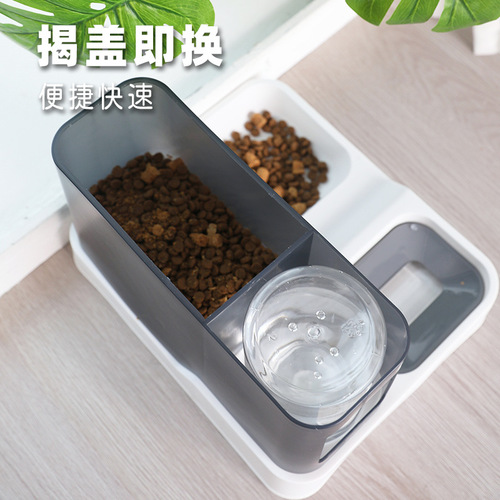 Amazon wholesale cat automatic feeder water dispenser large capacity cat bowl leak-proof all-in-one dog bowl double bowl