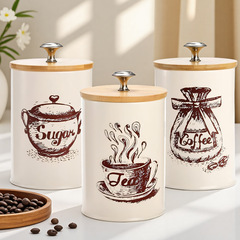 咖啡豆保存罐简约竹盖茶叶罐糖罐零食储物罐coffee sugar tea set