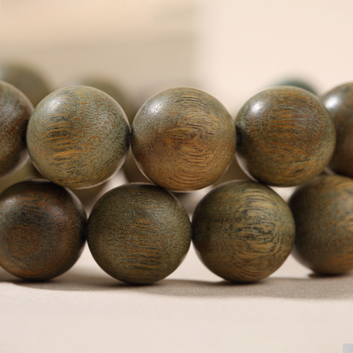 Green Sandalwood Beaded Bracelet with Lotus Flower Running Ring Sandalwood Necklace Wooden Women's Style for Playing Buddha Beads Men's Bodhi Seeds
