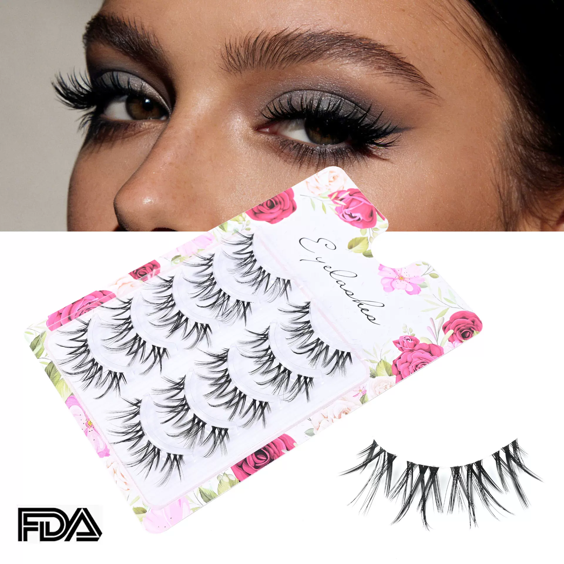 交叉自然纤长睫毛跨境透明梗款外贸一片式假睫毛仿真自然眼睫毛