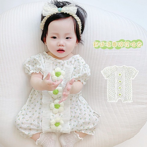 Chic Little Princess Style Baby Girl One-Piece Romper Top for Newborns and Infants, Thin Summer Outing and Crawling Suit
