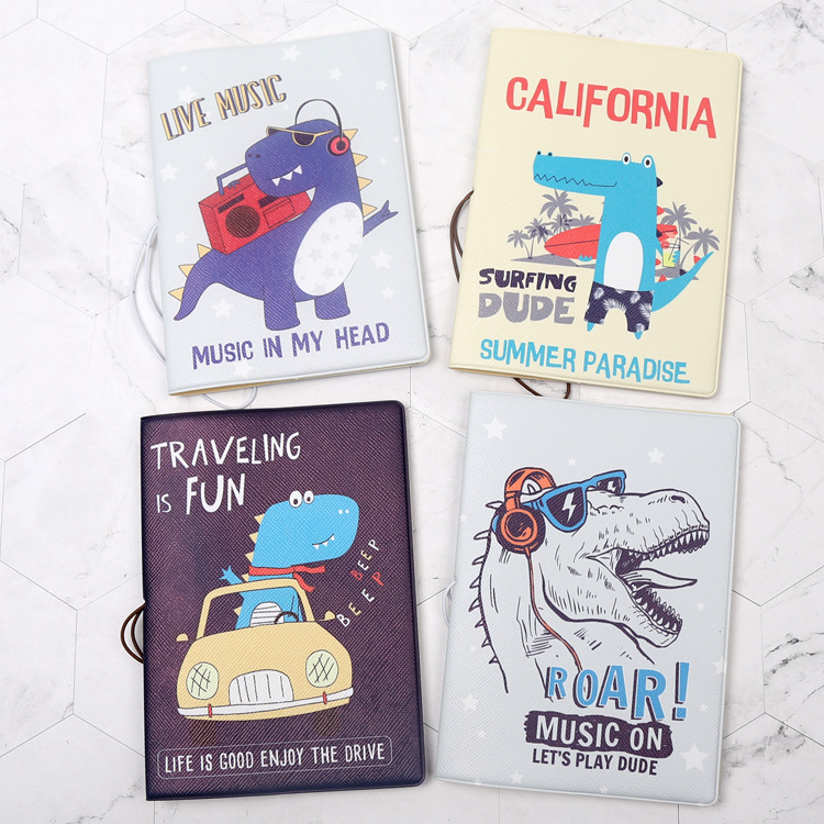 30g Weight Synthetic Leather Lining Material Unisex Cute Dinosaur Pvc Passport Holders