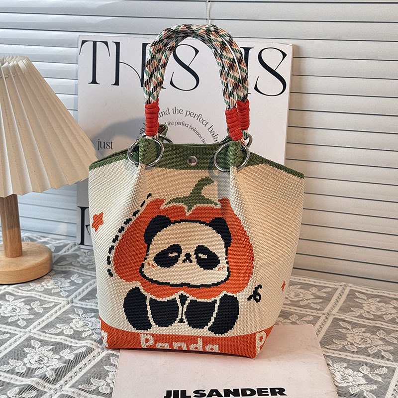 ニットハンドバッグ、ニッチデザインバケットバッグ、トートバッグ、ハンドバッグ、カジュアルで多用途なショルダーバッグ、ニットポータブルバッグ