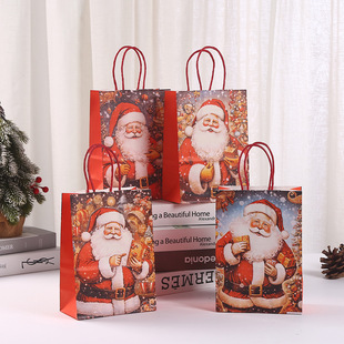 Kraft Paper Bag Printed Santa Gift Bag Christmas Tote Bag Party Gift Packaging Bag Wholesale Shopping Bag