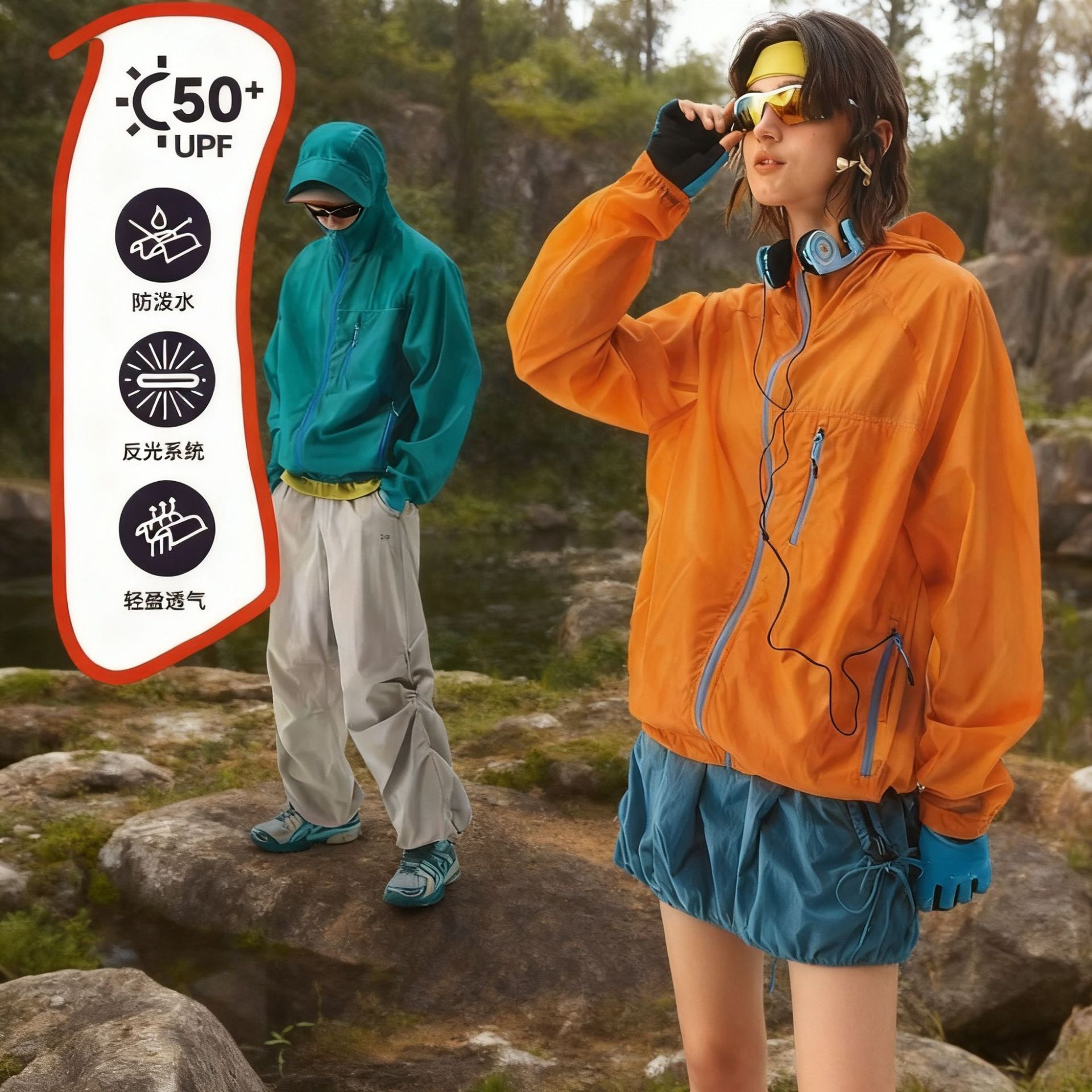 Sun Protection Clothing for Women and Men, Outdoor Mountain-Style, Cool and Waterproof, Hooded Sun Protection Jacket, Original Yarn Skin Jacket