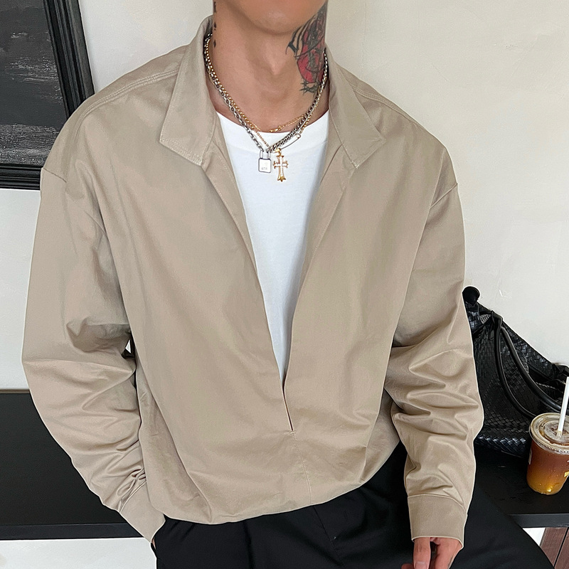 OXFREAK「首尔风情」高支全棉假两件衬衫男设计感小众套头式衬衣|undefined