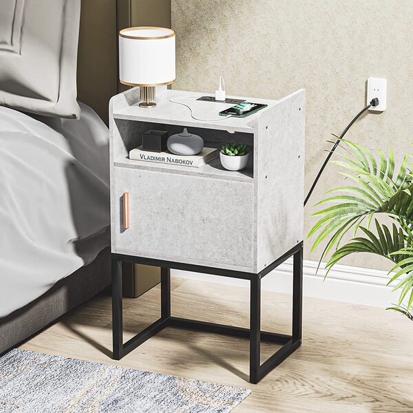 Modern minimalist bedside cabinet with USB interface charging…