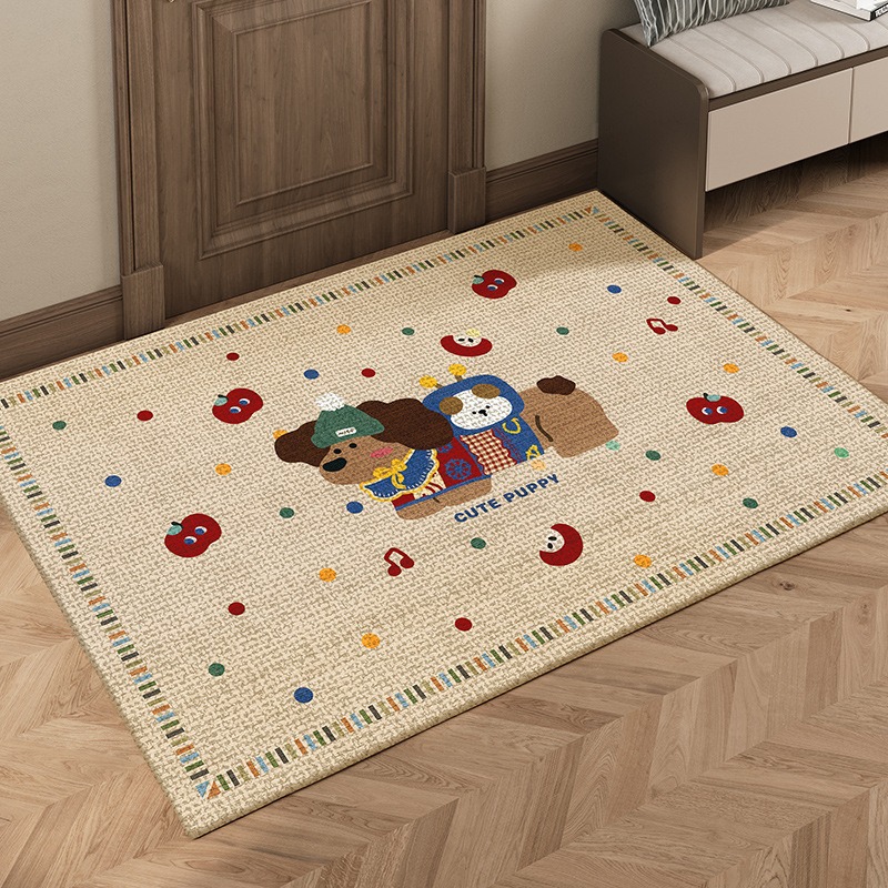 Cute Puppy Loop Velvet Living Room Non-Slip Carpet Bathroom Stain-Resistant Easy-Care Foot Mat Entrance Entrance Wear-Resistant Floor Mat