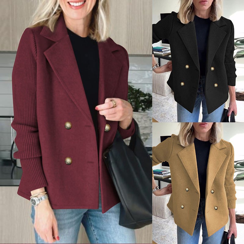 2025 Amazon European and American Cross-Border Autumn and Winter Elegant Suit Jacket Fashionable Elegant Double-Breasted Woolen Women's Top