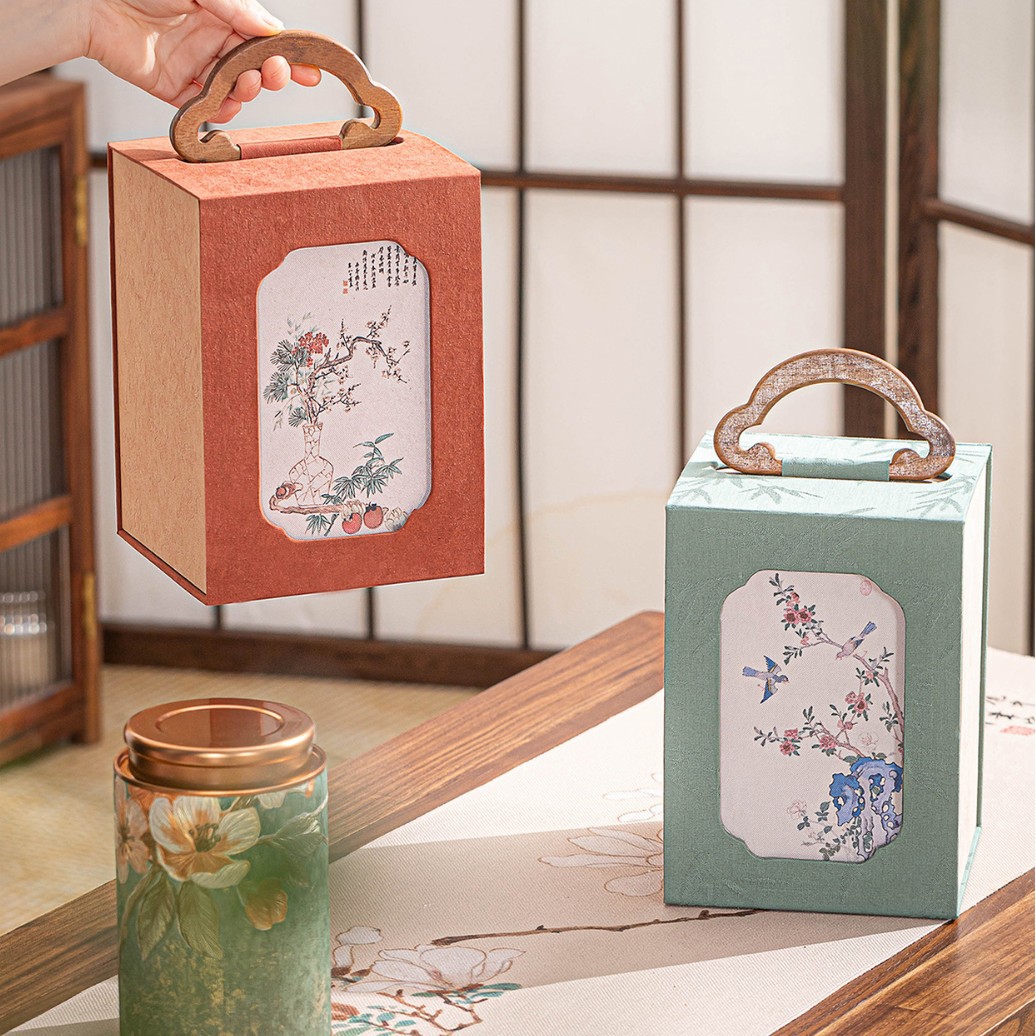 新款手提茶叶包装盒高档布艺礼盒空盒套装通用绿茶红茶铁罐包装盒