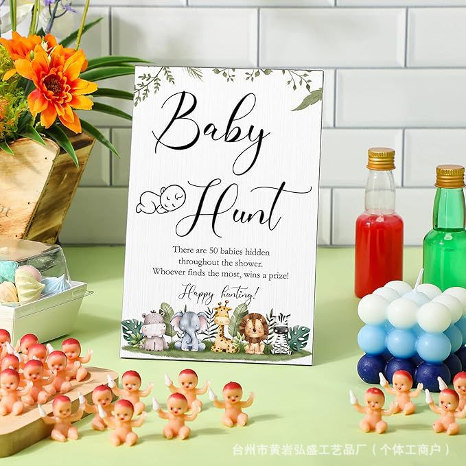 Animal Theme Baby Shower Baby Hunt Card Baby Party Outfit Wooden Photo Frame Baby Shower Baptism